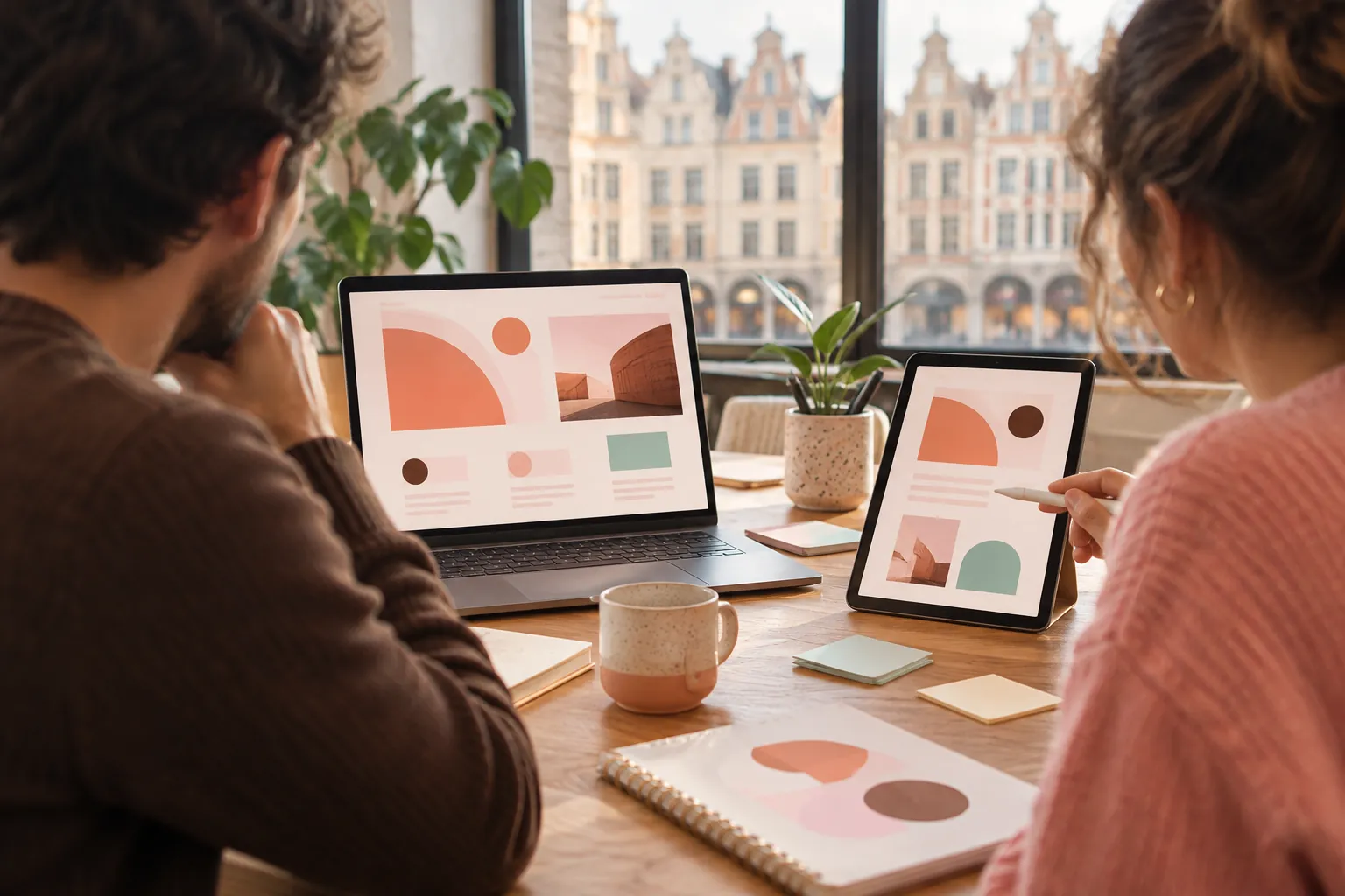Agence web Arras : réunion de travail autour d’une maquette de site sur tablette et ordinateur