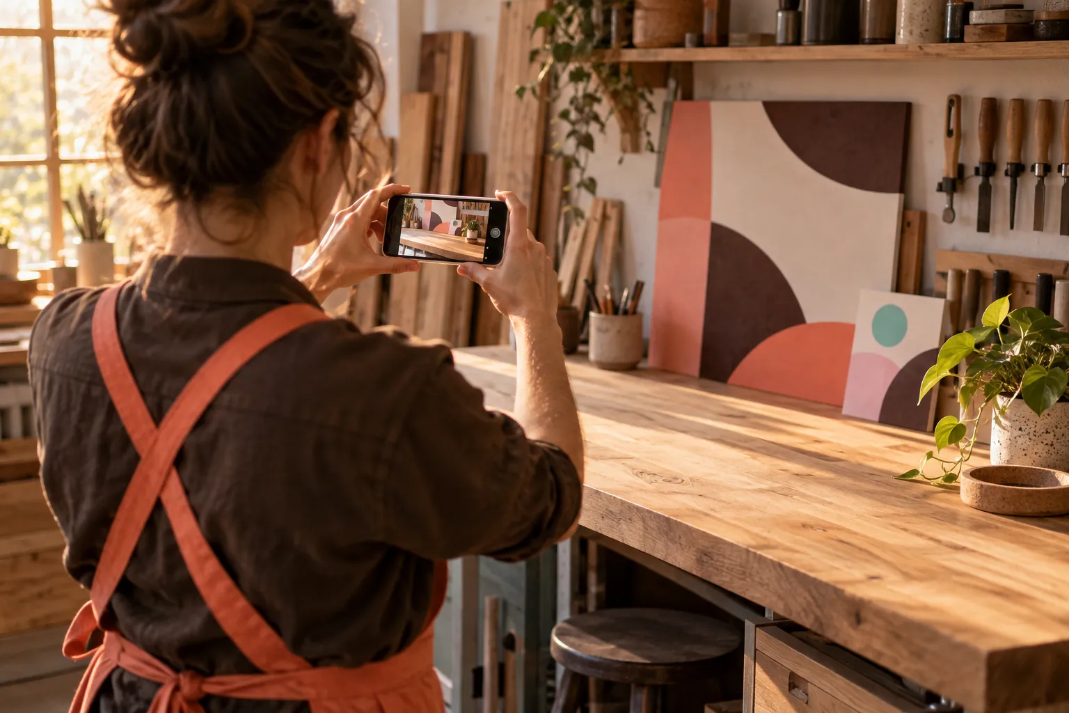 Artisan photographiant une réalisation pour sa fiche Google Business Profile
