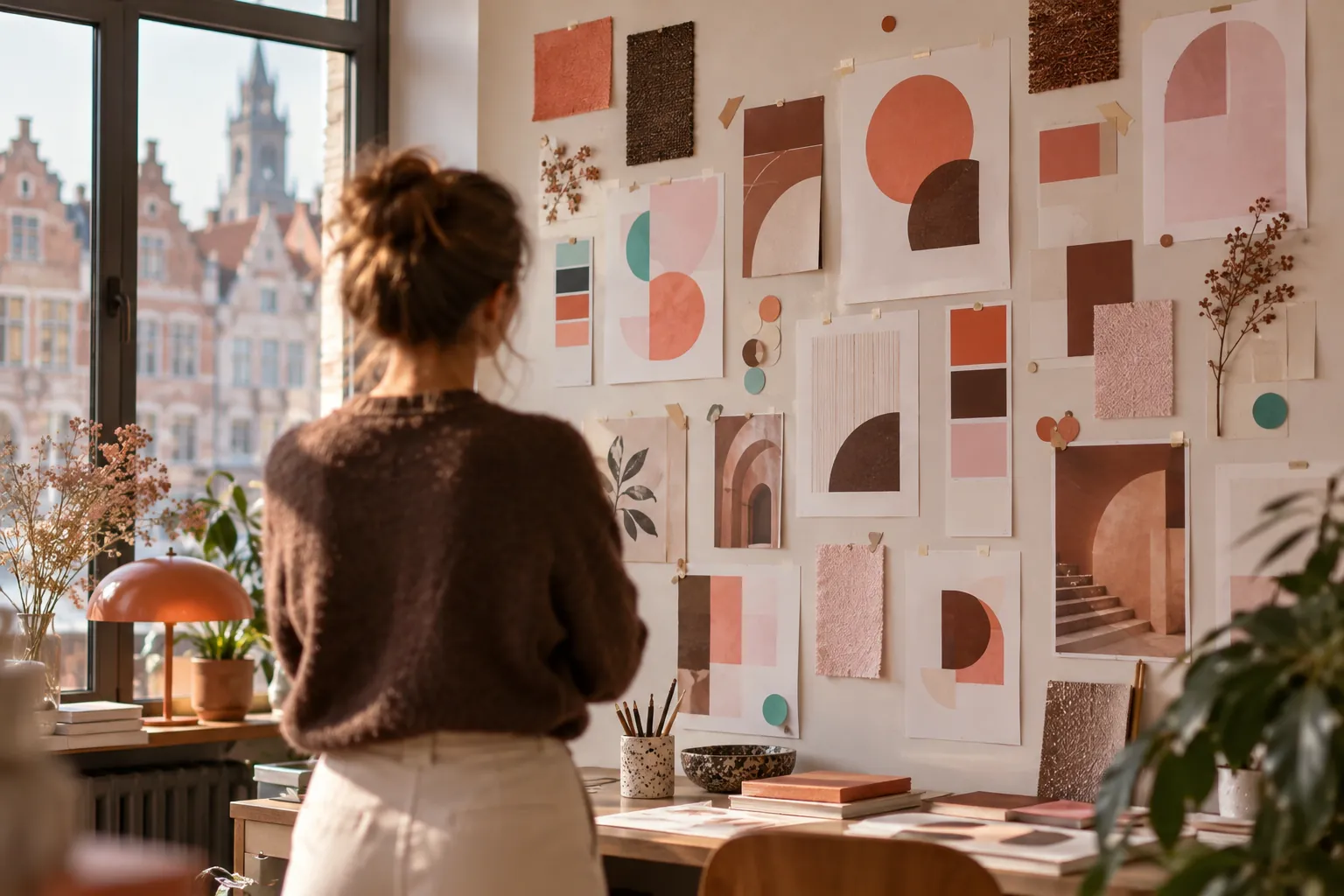Mur d’inspiration pour construire l’identité visuelle d’une entreprise dans un atelier créatif